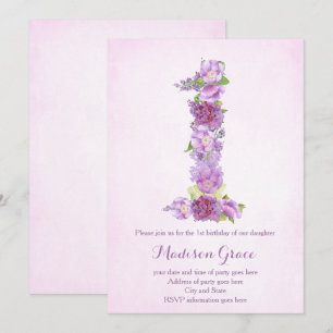 lavender 1st birthday invites, first birthday invitation