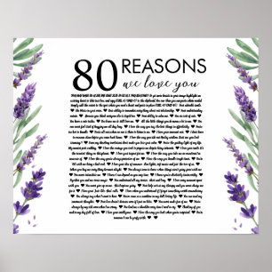 lavender 80 reasons we love you grandma birthday p poster
