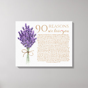 lavender 90 reasons we love you grandma birthday canvas print
