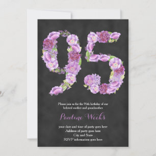 lavender 95th birthday invites, floral invitations