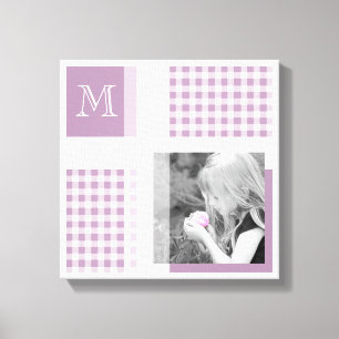 Lavender Add Your Photo Gingham Modern Monogram Canvas Print