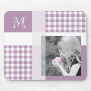 Lavender Add Your Photo Gingham Modern Monogram Mouse Mat