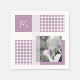 Lavender Add Your Photo Gingham Modern Monogram Napkin