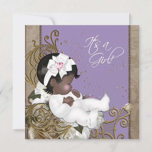 Lavender African American Baby Girl Shower Invitation (Front)