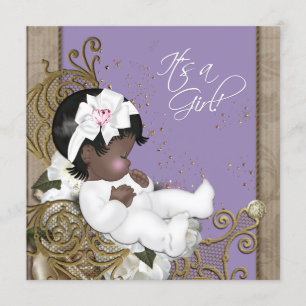 Lavender African American Baby Girl Shower Invitation