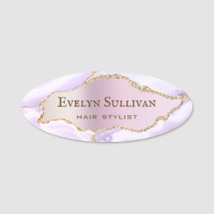 Lavender Agate Faux Pearlescent Foil Name Tag