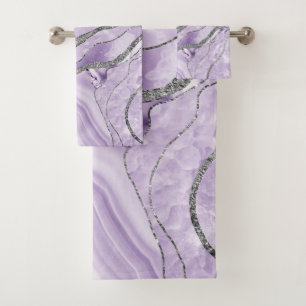 Lavender Agate Silver Glitter Glam #1  Bath Towel Set