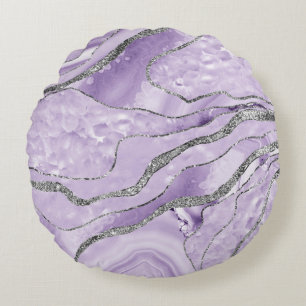 Lavender Agate Silver Glitter Glam #1 Round Cushion