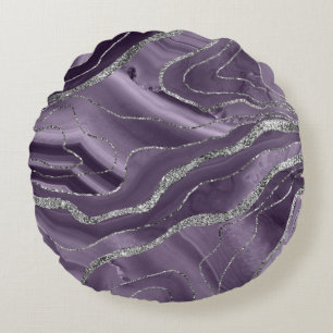 Lavender Agate Silver Glitter Glam #1  Round Cushion