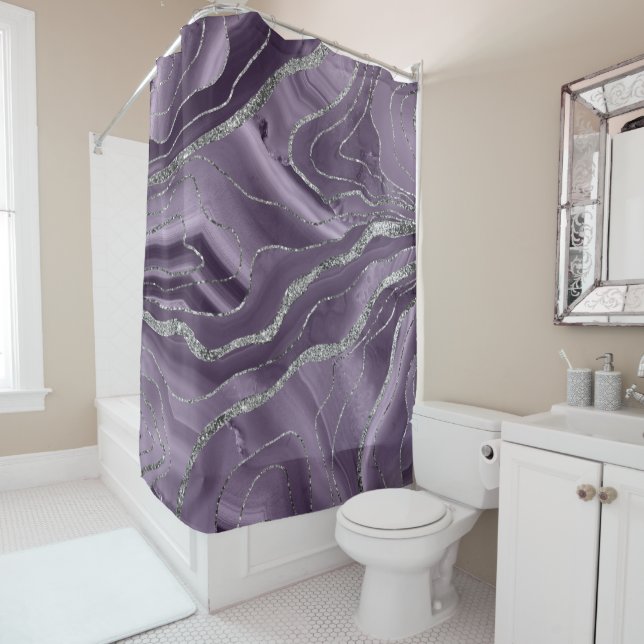 Lavender Agate Silver Glitter Glam #1  Shower Curtain (In Situ)
