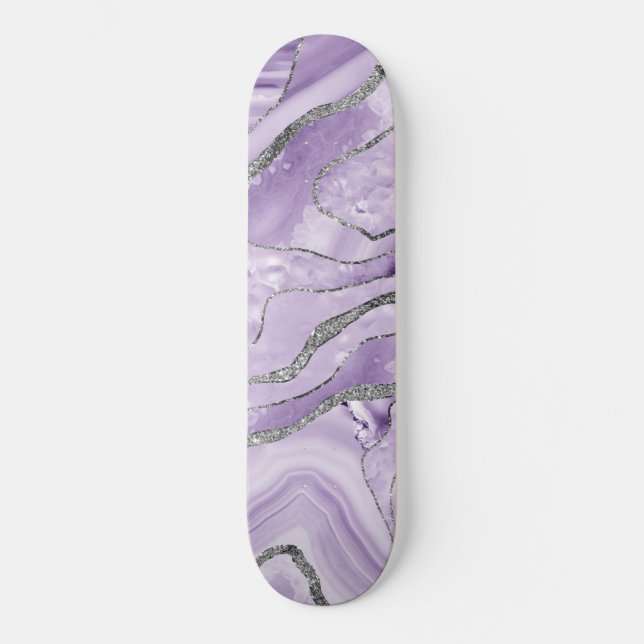 Lavender Agate Silver Glitter Glam #1  Skateboard (Front)