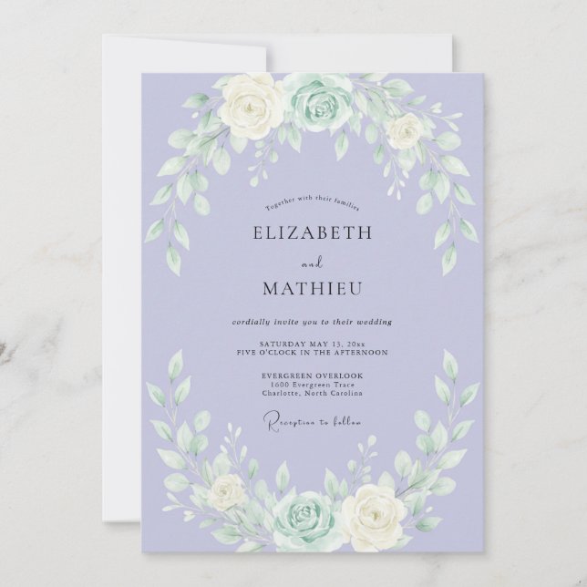 Lavender Airy Rose Wedding Invitation (Front)