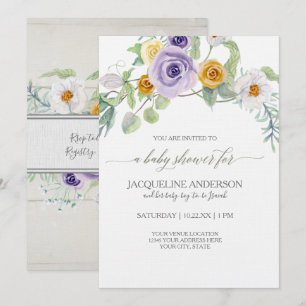 Lavender Amber Rose Floral Baby Shower Wood Boards Invitation