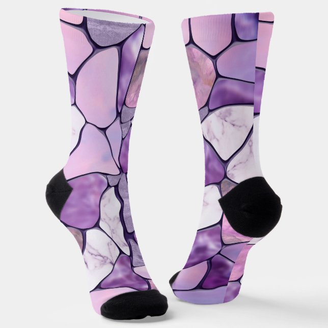 Lavender Amethyst Marble cells abstract Socks (Angled)
