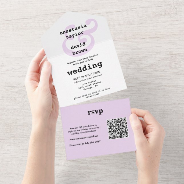 Lavender Ampersand QR Code All In One Invitation (Tearaway)