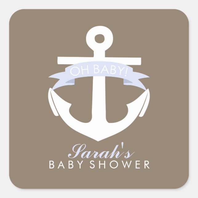 Lavender Anchor and Ribbon Baby Shower Square Sticker (Front)