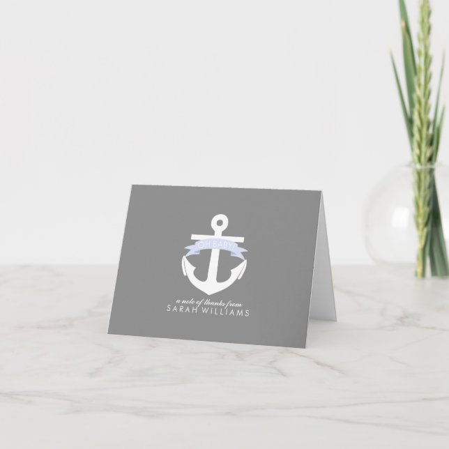Lavender Anchor Nautical Baby Shower Thank You Card (Front)
