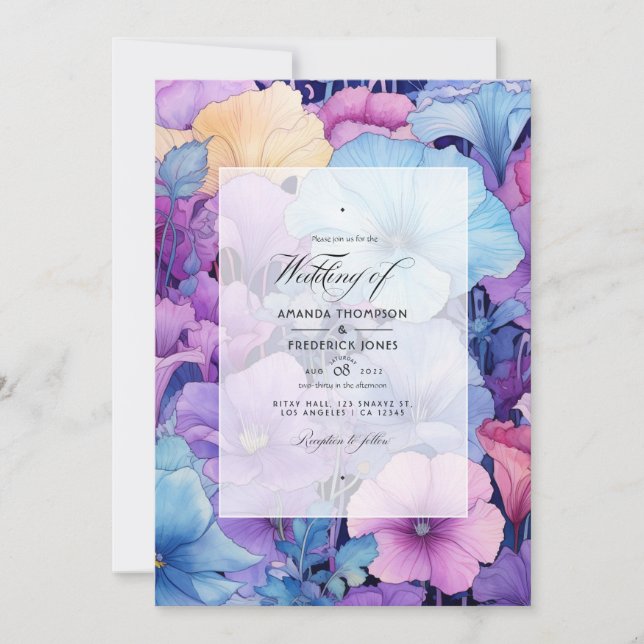 Lavender and Aqua Floral Wedding Invitation (Front)