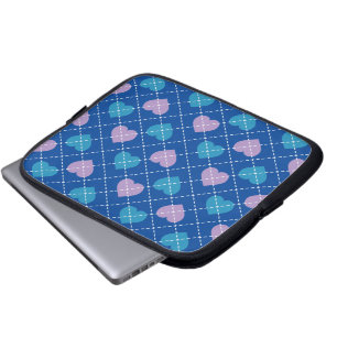 Lavender and Baby Blue Hearts Argyle Laptop Sleeve