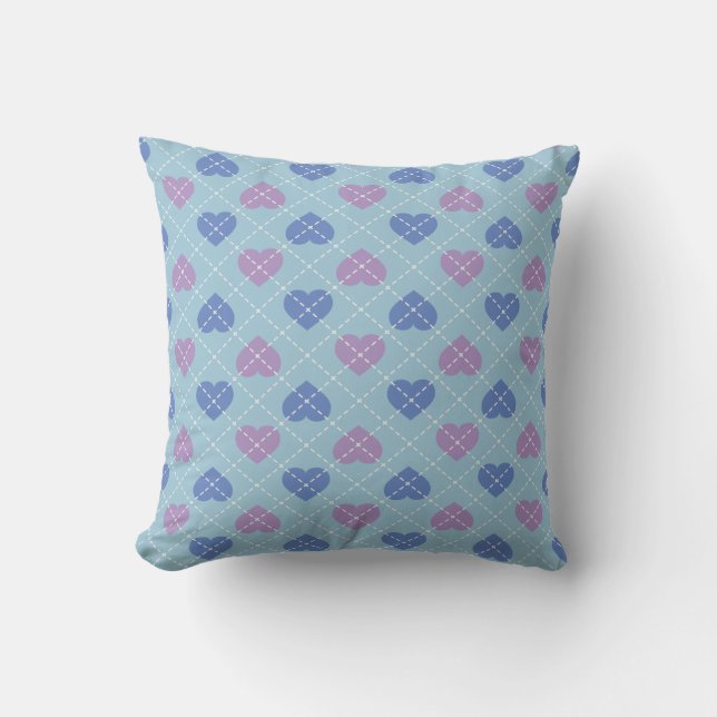 Lavender and Baby Blue Hearts - Argyle Pattern Cushion (Front)