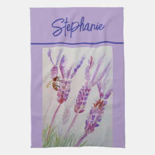 Lavender and Bee Herb Watercolor Womens Tea Towel