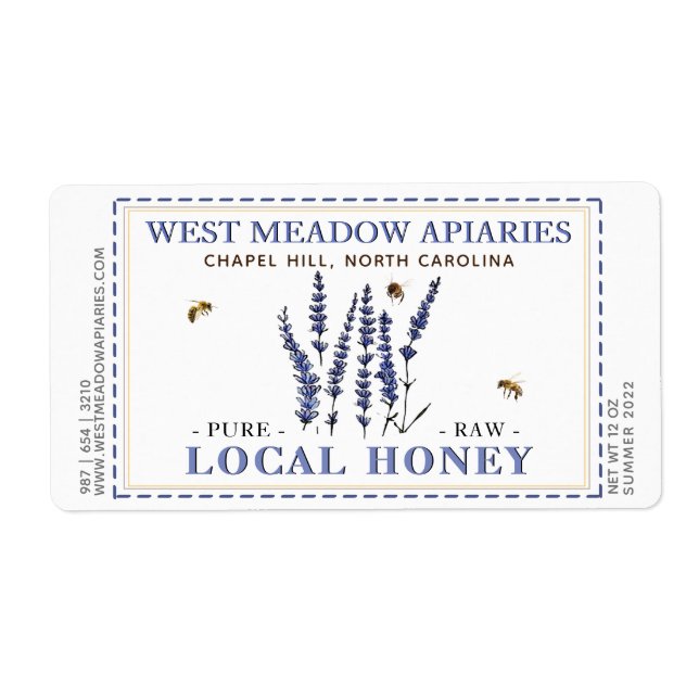 Lavender and Bees Honey Label Dashed Border (Front)