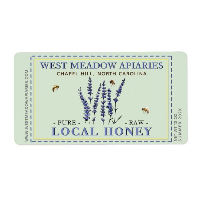 Lavender and Bees Honey Label Dashed Border (Front)