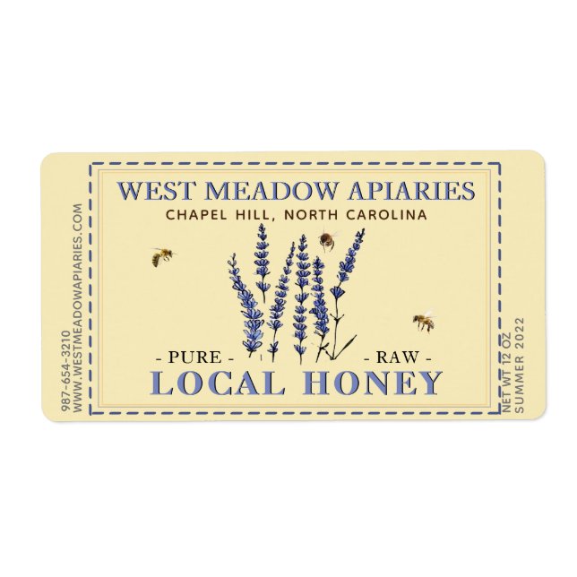 Lavender and Bees Honey Label Dashed Border (Front)