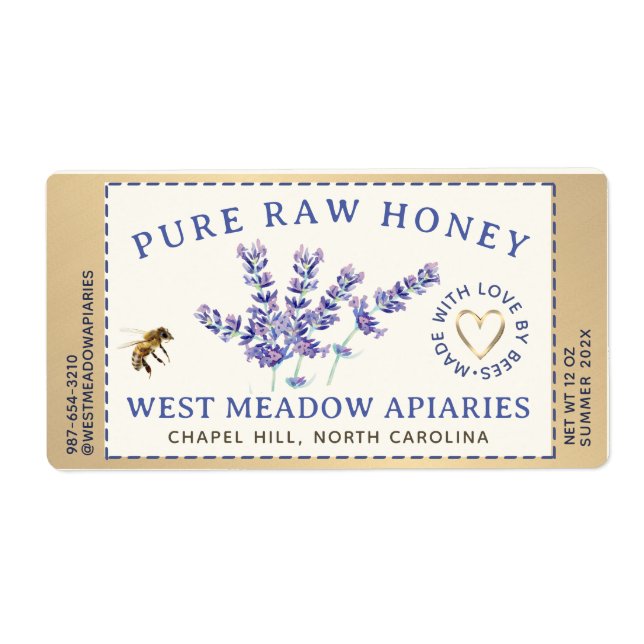 Lavender and Bees Honey Label Dashed Border (Front)