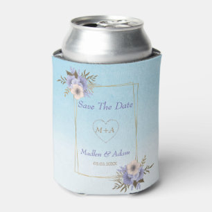 Lavender And Beige Flowers Gold Frame Can Cooler