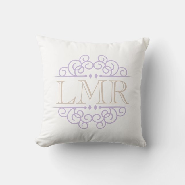 Lavender and Beige Vintage Frame Monogrammed Cushion (Front)