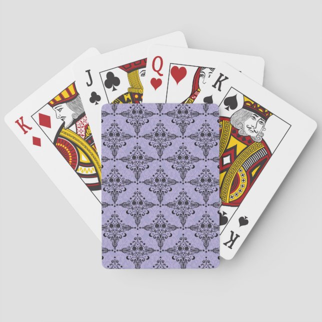 Lavender and Black Celestial Damask Pattern Playing Cards (Back)
