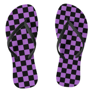 Lavender and Black Checkered Pattern Flip Flops