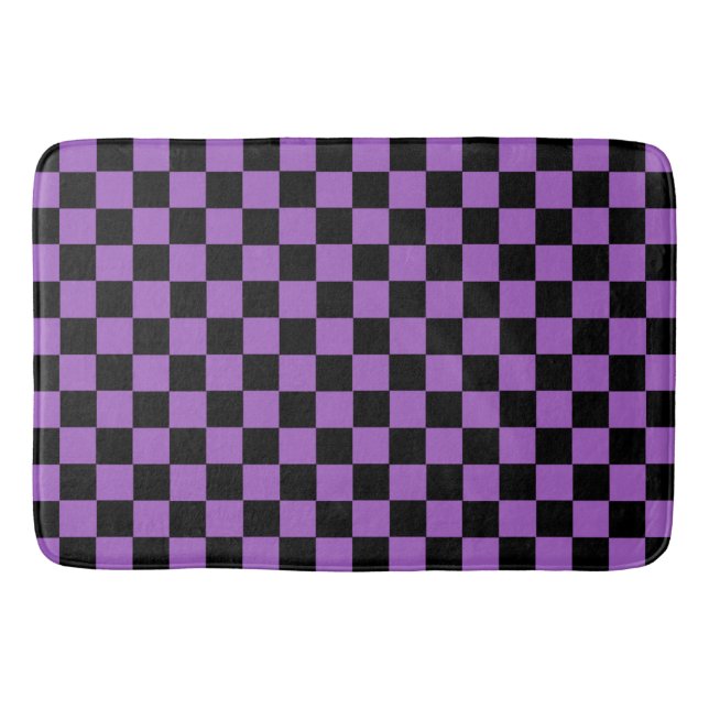 Lavender and Black Chequered Pattern   Bath Mat (Front)