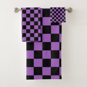 Lavender and Black Chequered Pattern  Bath Towel Set