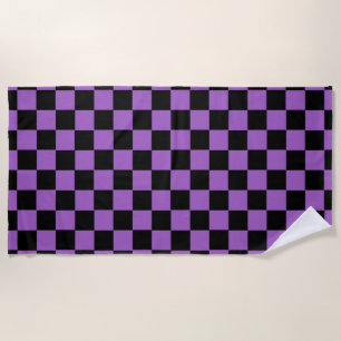 Lavender and Black Chequered Pattern  Beach Towel