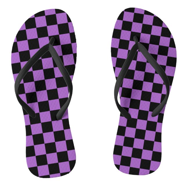 Lavender and Black Chequered Pattern  Flip Flops (Footbed)