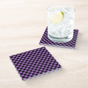 Lavender and Black Chequered Pattern Glass Coaster