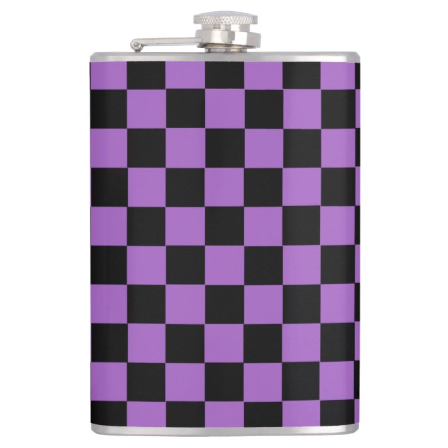 Lavender and Black Chequered Pattern  Hip Flask (Front)