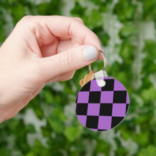 Lavender and Black Chequered Pattern  Key Ring