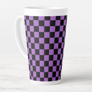 Lavender and Black Chequered Pattern  Latte Mug