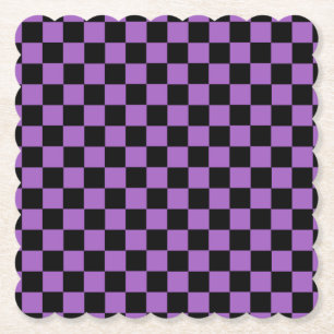 Lavender and Black Chequered Pattern  Paper Coaster