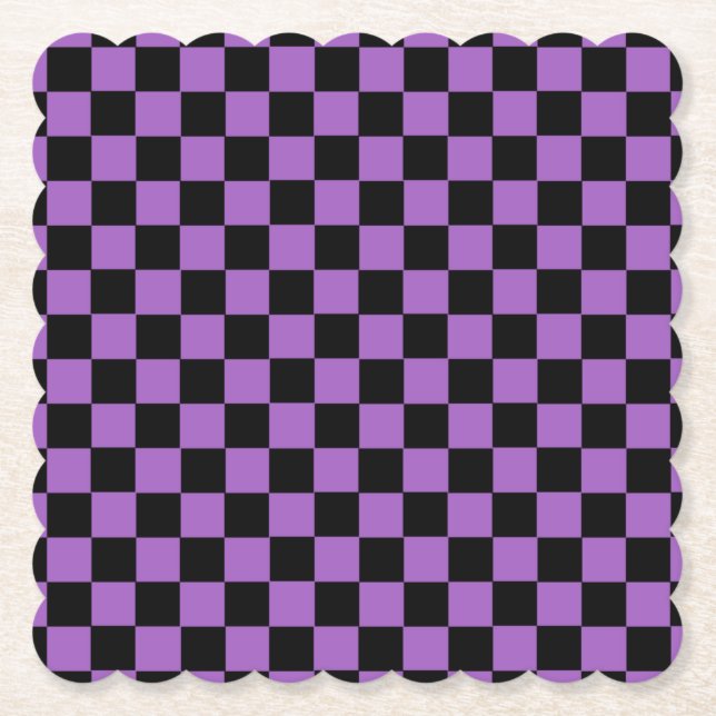 Lavender and Black Chequered Pattern  Paper Coaster (Front)