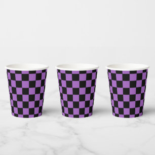 Lavender and Black Chequered Pattern   Paper Cups