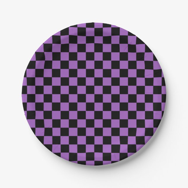 Lavender and Black Chequered Pattern  Paper Plate (Front)