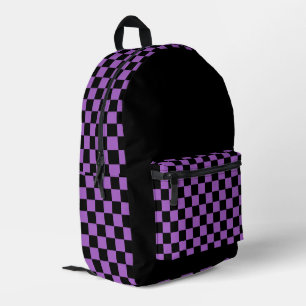 Lavender and Black Chequered Pattern  Printed Backpack