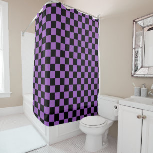 Lavender and Black Chequered Pattern  Shower Curtain