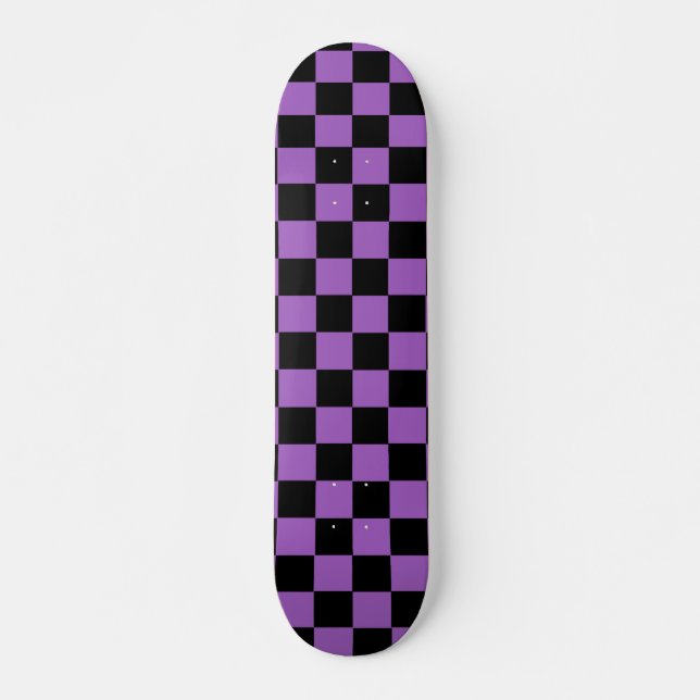 Lavender and Black Chequered Pattern  Skateboard (Front)