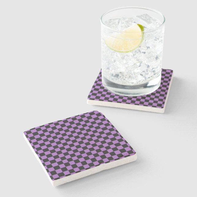 Lavender and Black Chequered Pattern   Stone Coaster (Side)
