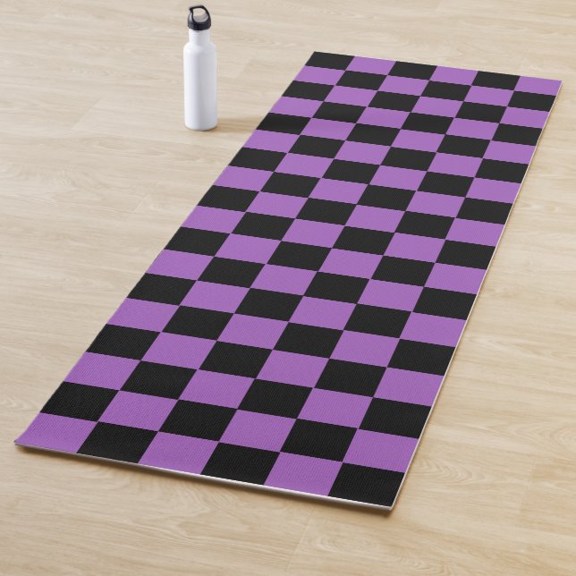 Lavender and Black Chequered Pattern  Yoga Mat (In Situ)